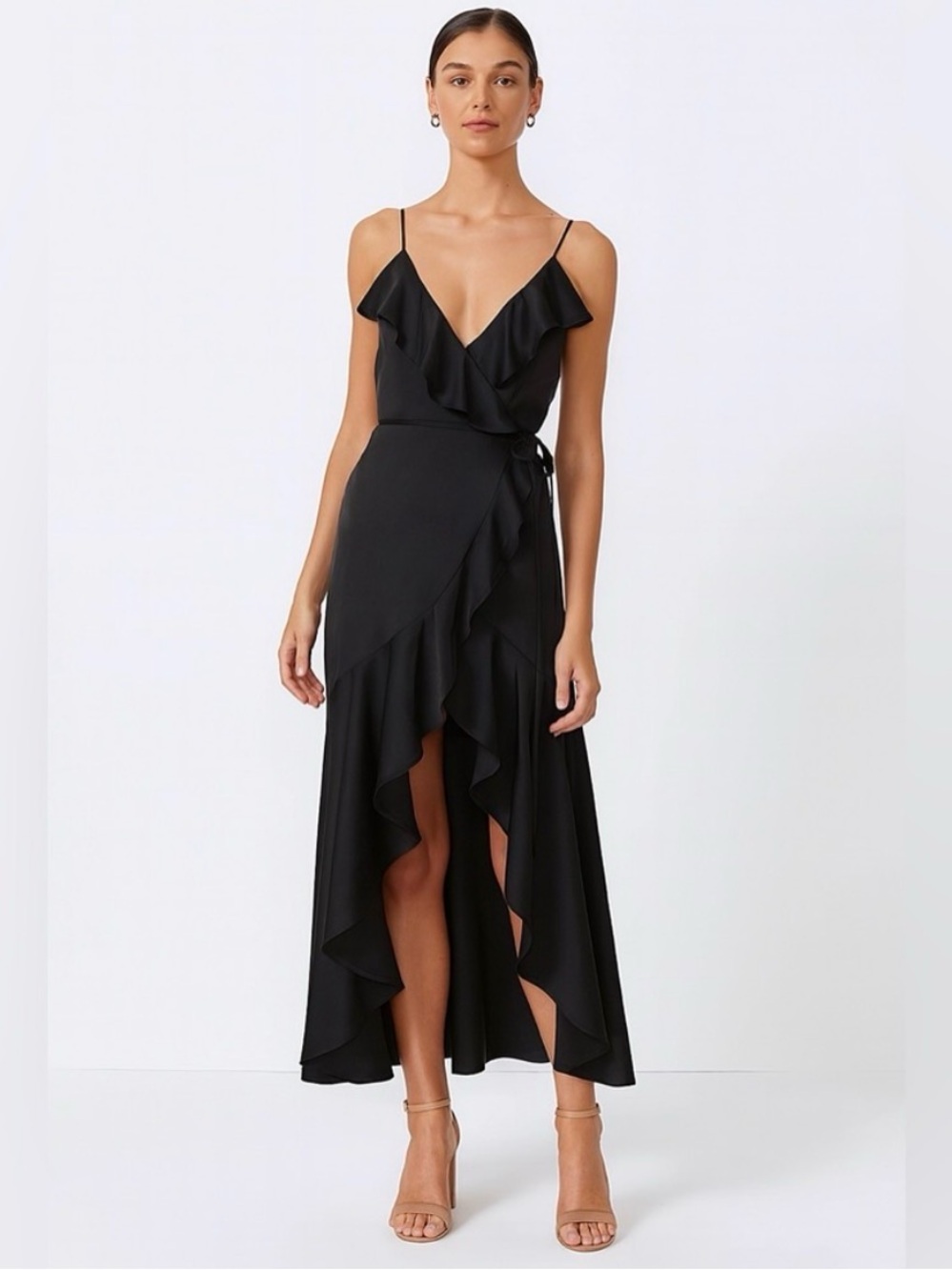 Shona Joy Luxe Bias Frill Dress Onyx Black sz 4